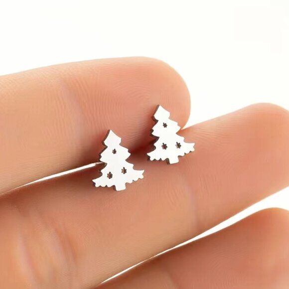 Christmas Tree Stainless Steel Stud Small Earrings #1146 - Picture 3 of 8